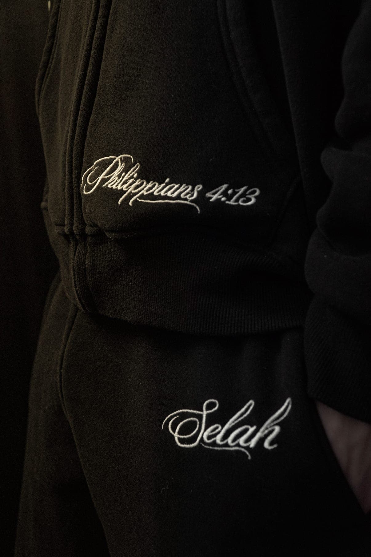 Philippians 4:13 embroidered at the hem